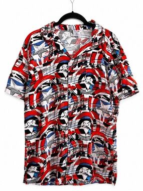 Marvel Captain America Abstract Print Rayon Button Up Shirt Sz S